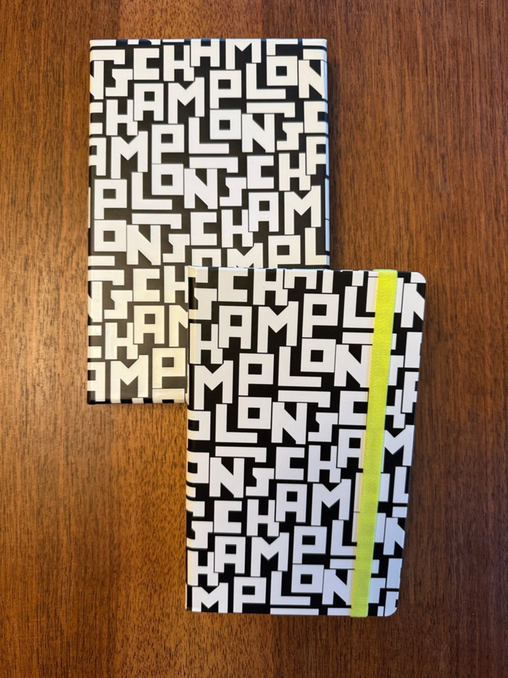 Longchamp Black & White Logo Embossed Notebook Jornal with White lined Pages